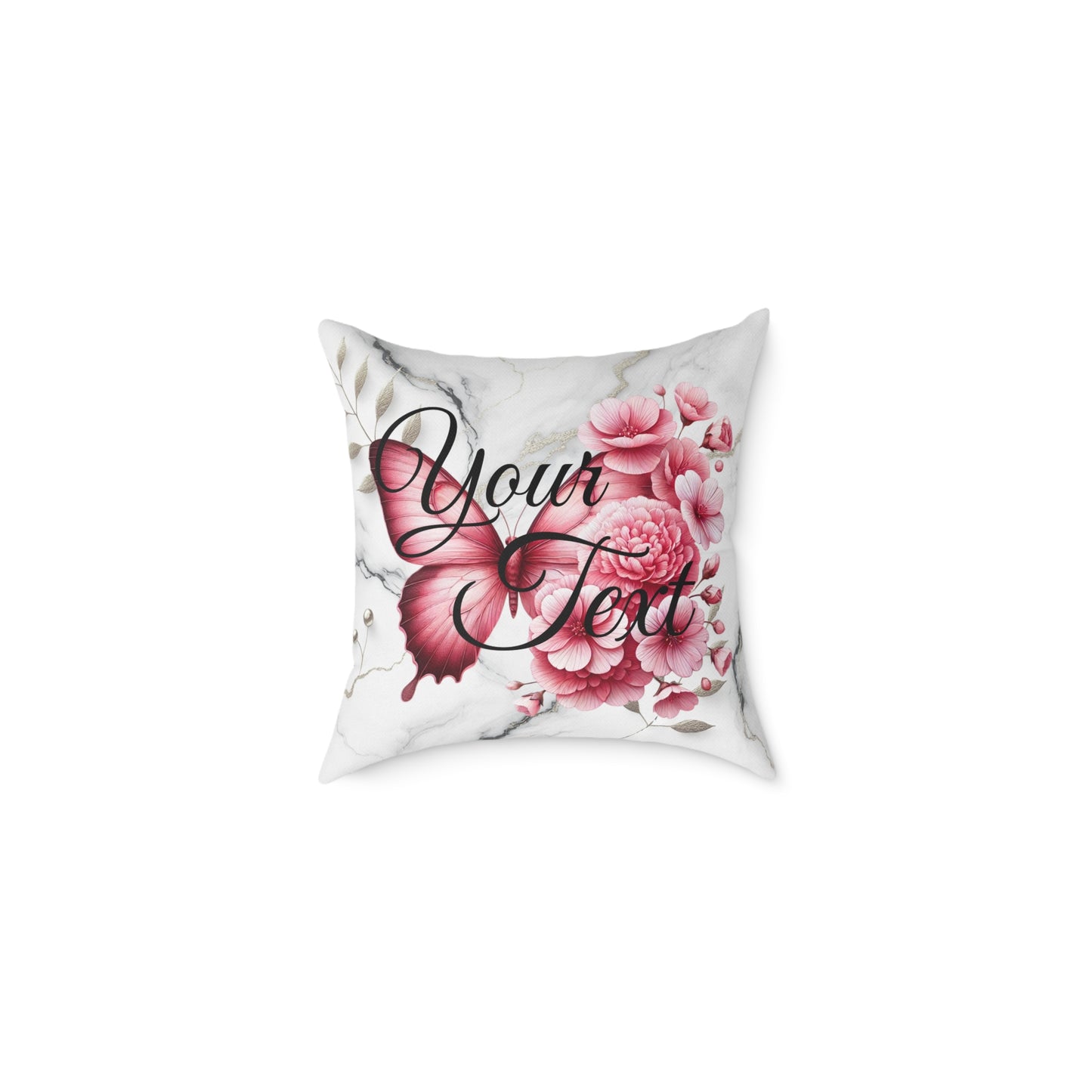 Personalized Floral Butterfly Pillow - Custom Square Poly Canvas Cushion