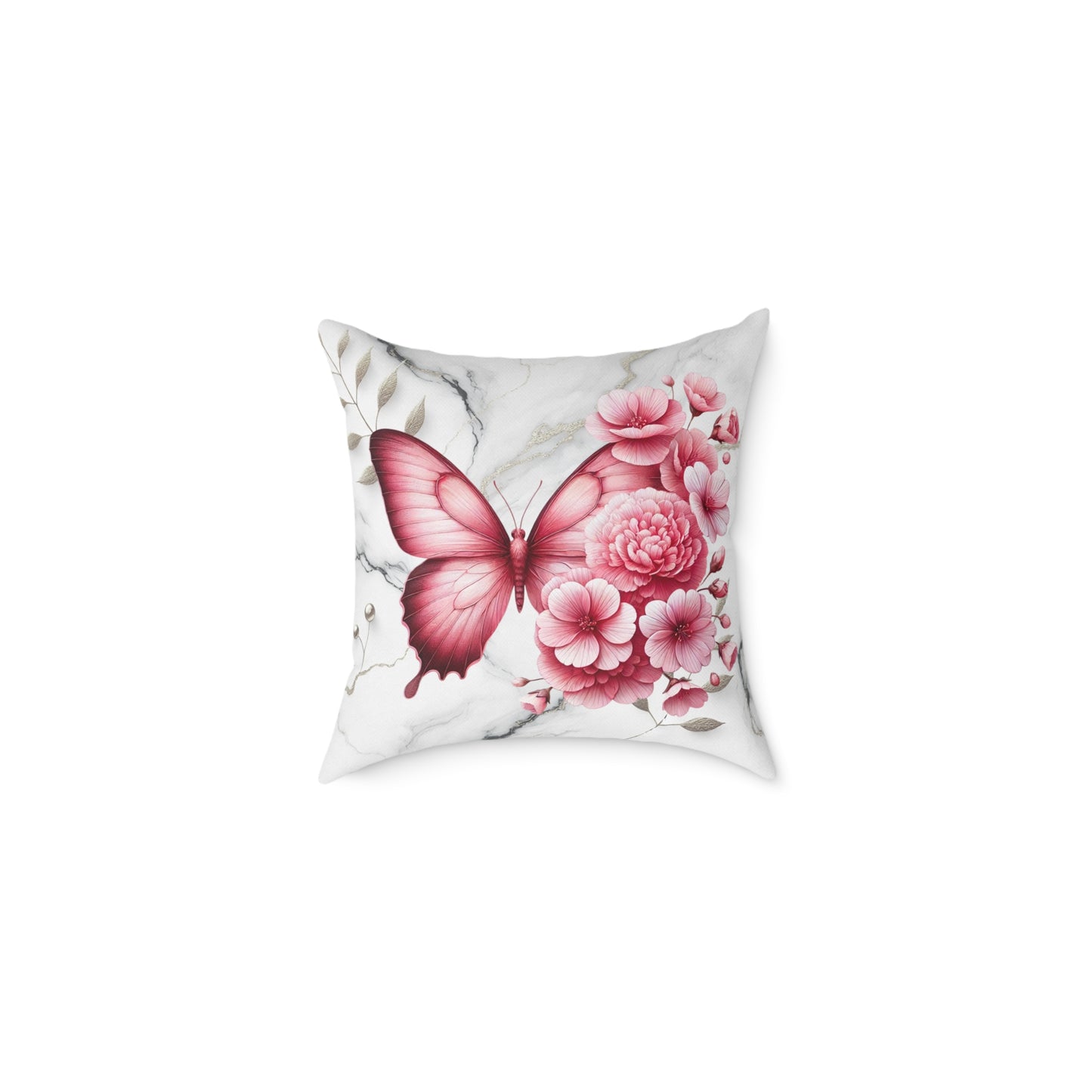 Personalized Floral Butterfly Pillow - Custom Square Poly Canvas Cushion